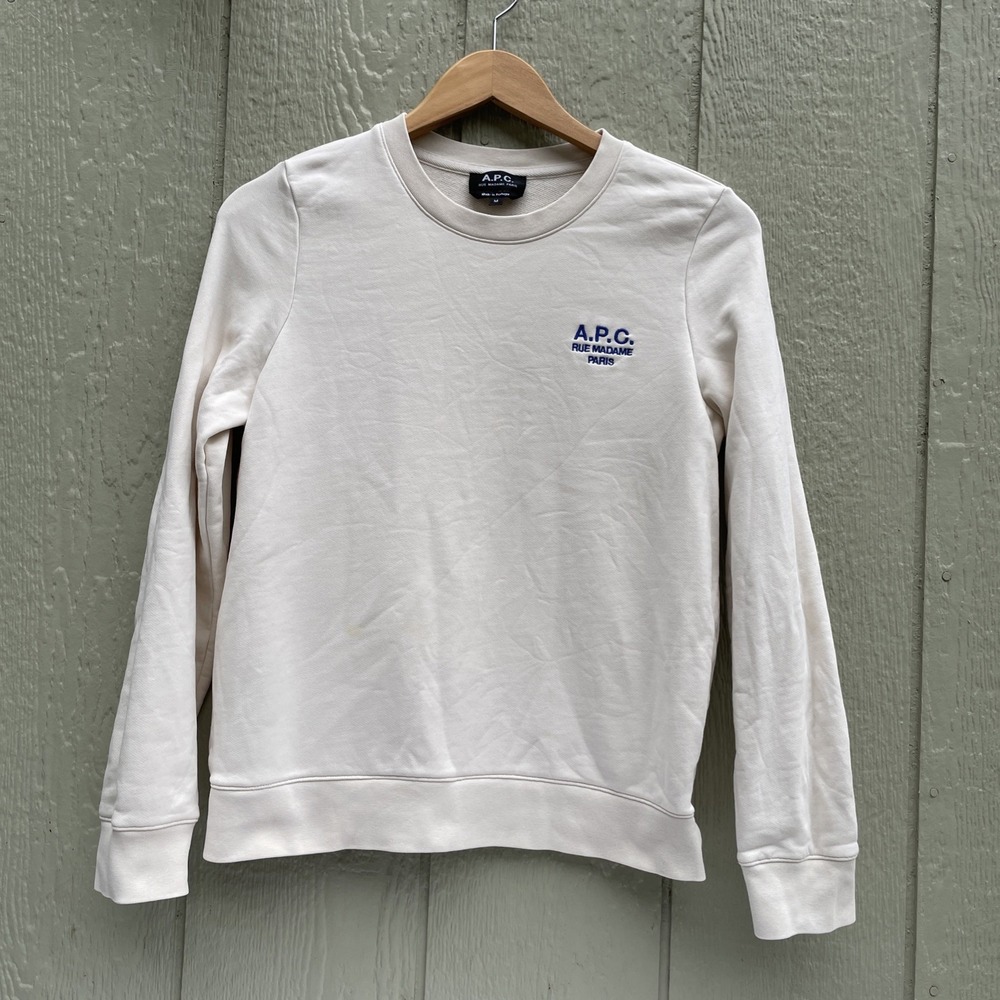APC Skye Sweatshirt Womens M Cream RueMadame Paris Embroidered Cotton Streetwear